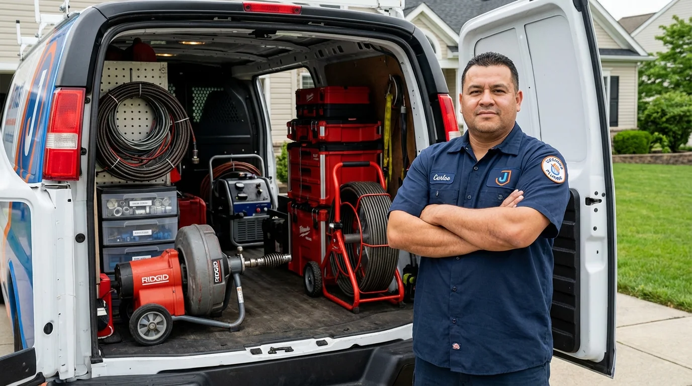 Professional drain cleaning equipment and Johns Plumbing LLC plumber in Monsey