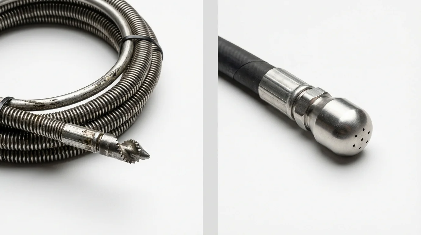 Drain snake cable and hydro jetting nozzle used for drain cleaning in Monsey, NY