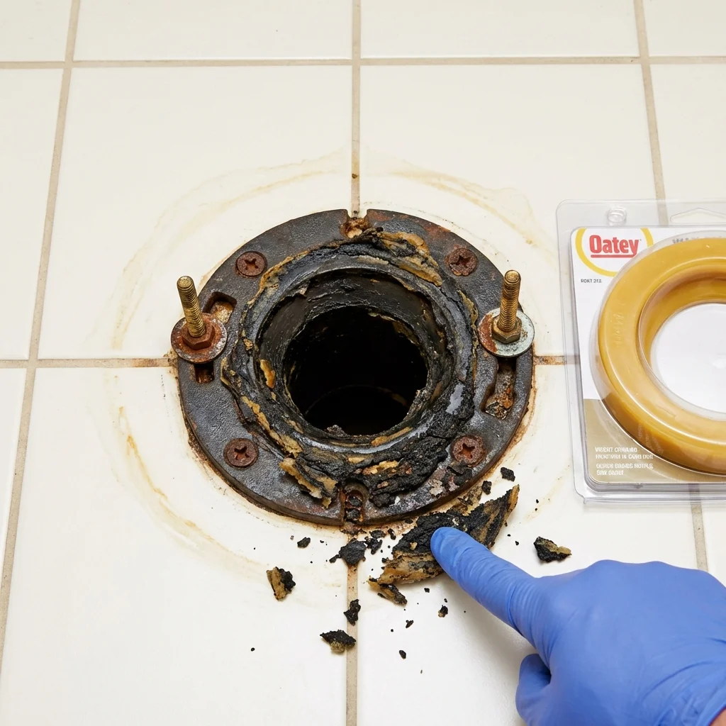Failed wax ring showing water seepage at the base of a toilet in a Monsey, NY home