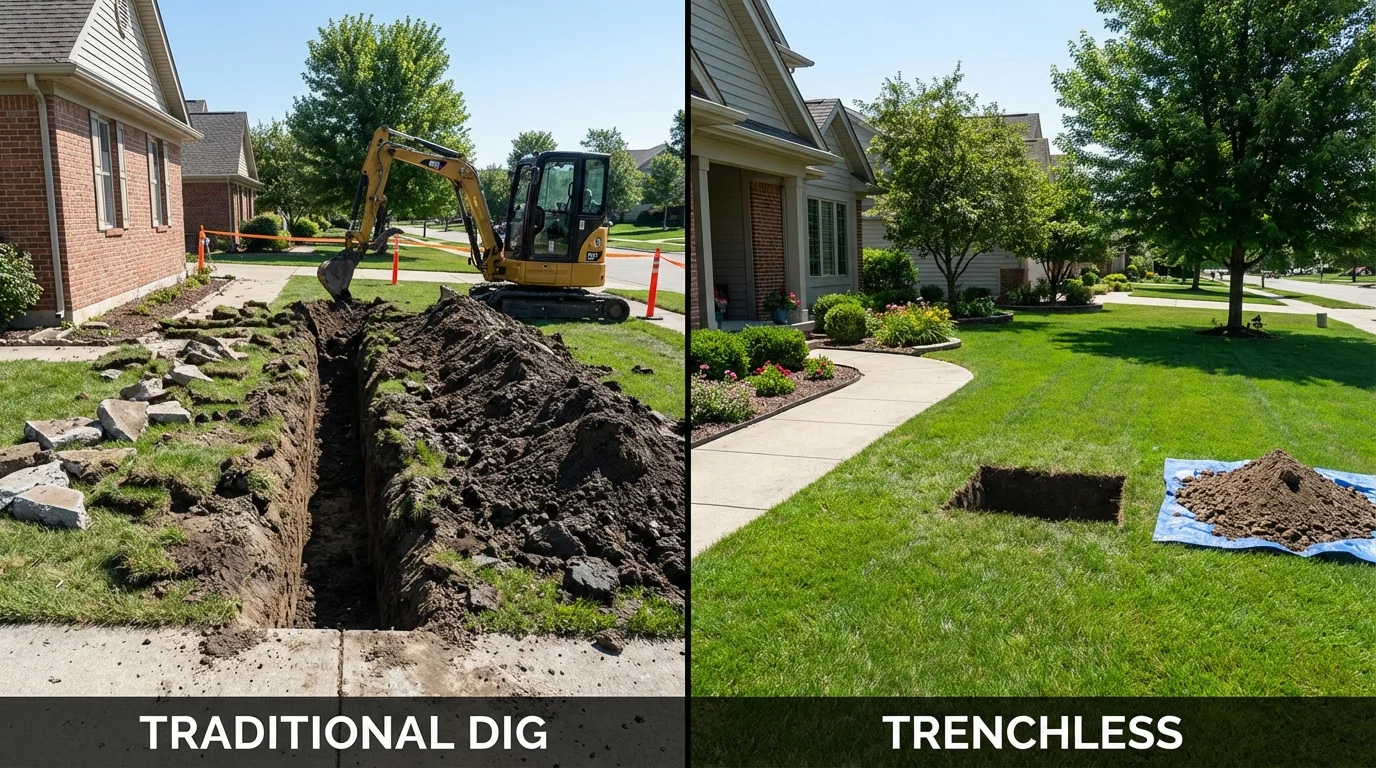 Trenchless sewer repair with minimal yard damage versus traditional excavation in Monsey, NY